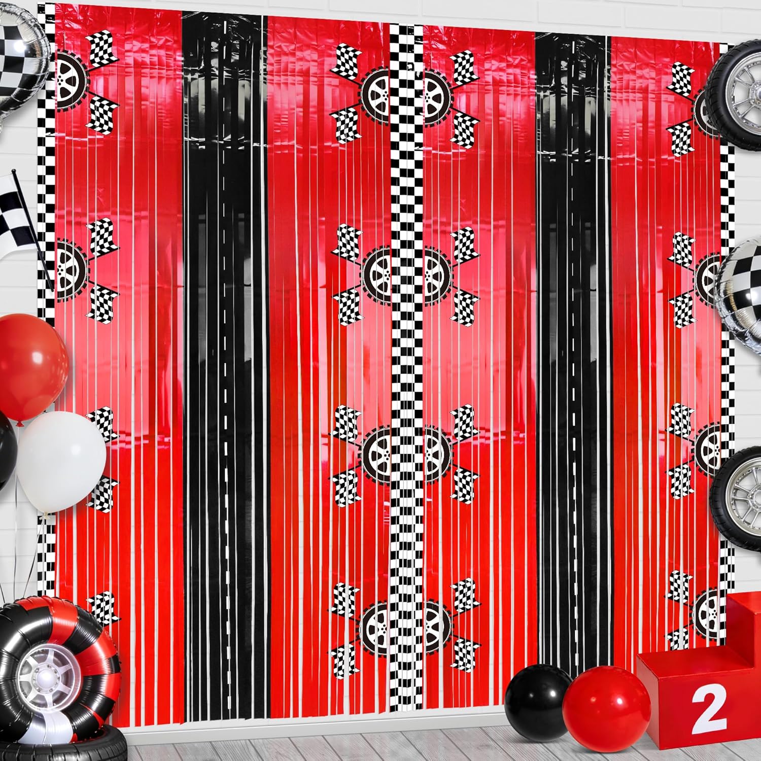 Lighting Mcqueen Decor - 2PCS Race Car Foil Fringe Backdrop