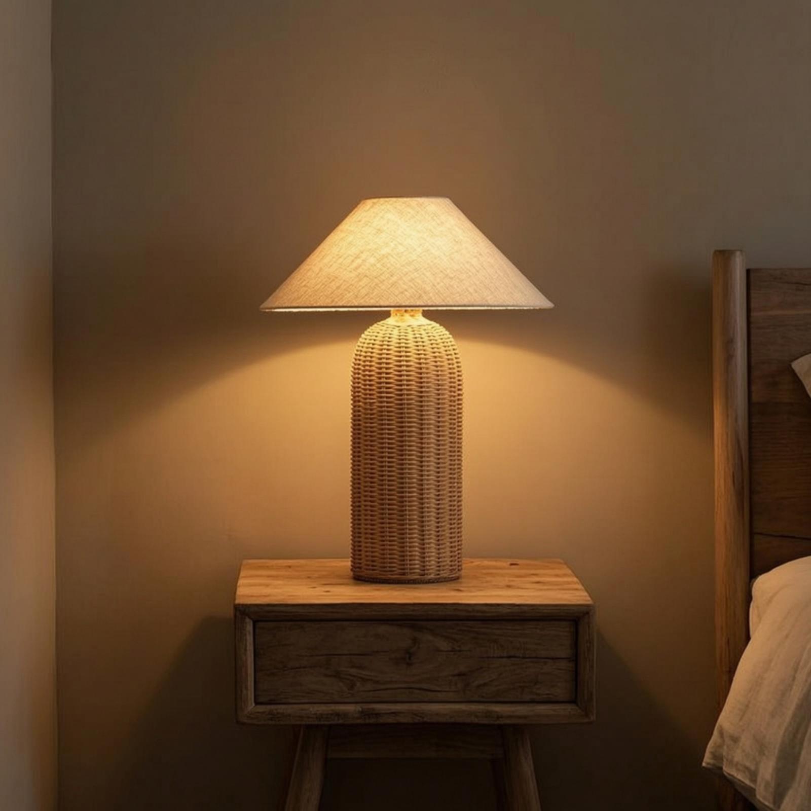 Bedside Lamp Rattan Base Fabri - Lighting Decor For Bedroom review and price