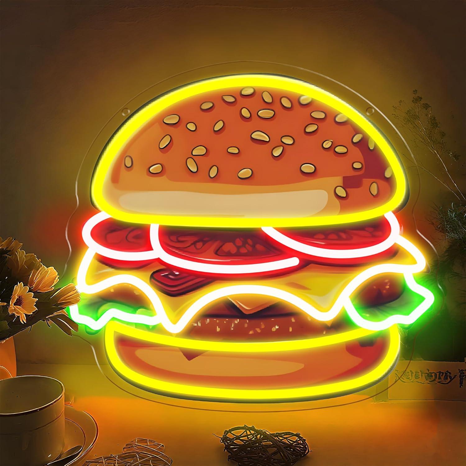 Burger Neon Sign LED Hamburger - Led Lighting Wall Decor review and price