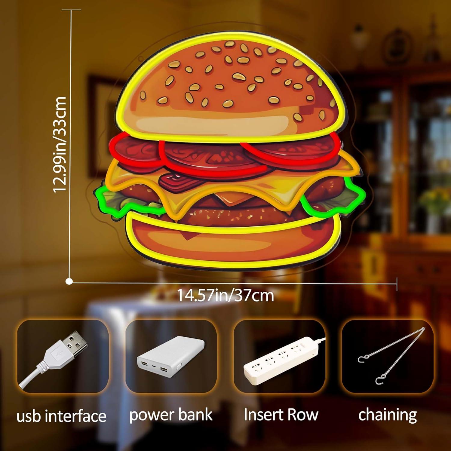 Burger Neon Sign LED Hamburger - Led Lighting Wall Decor review and price
