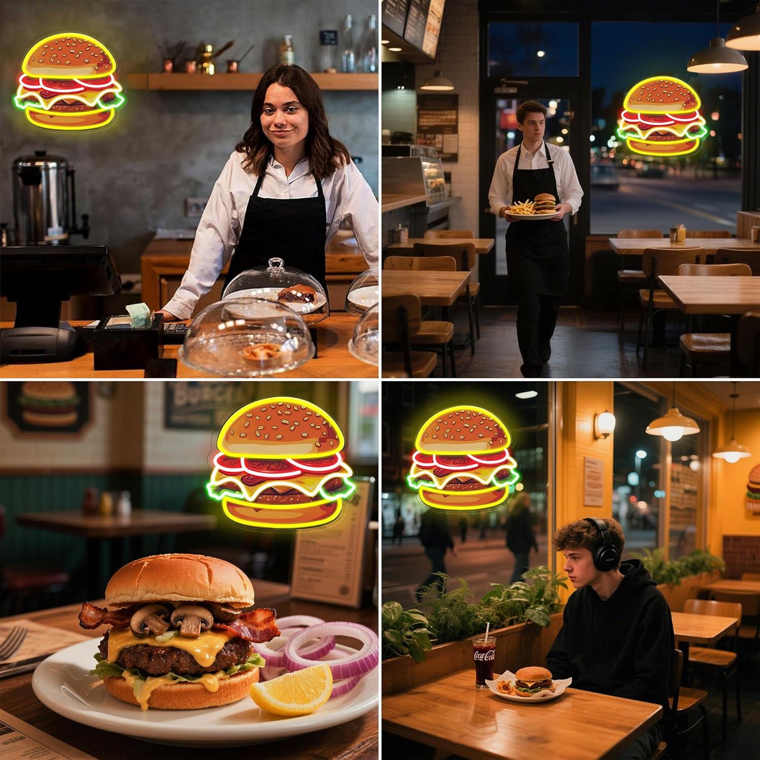 Burger Neon Sign LED Hamburger - Led Lighting Wall Decor review and price